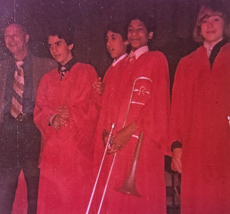 David with trombone in church choir